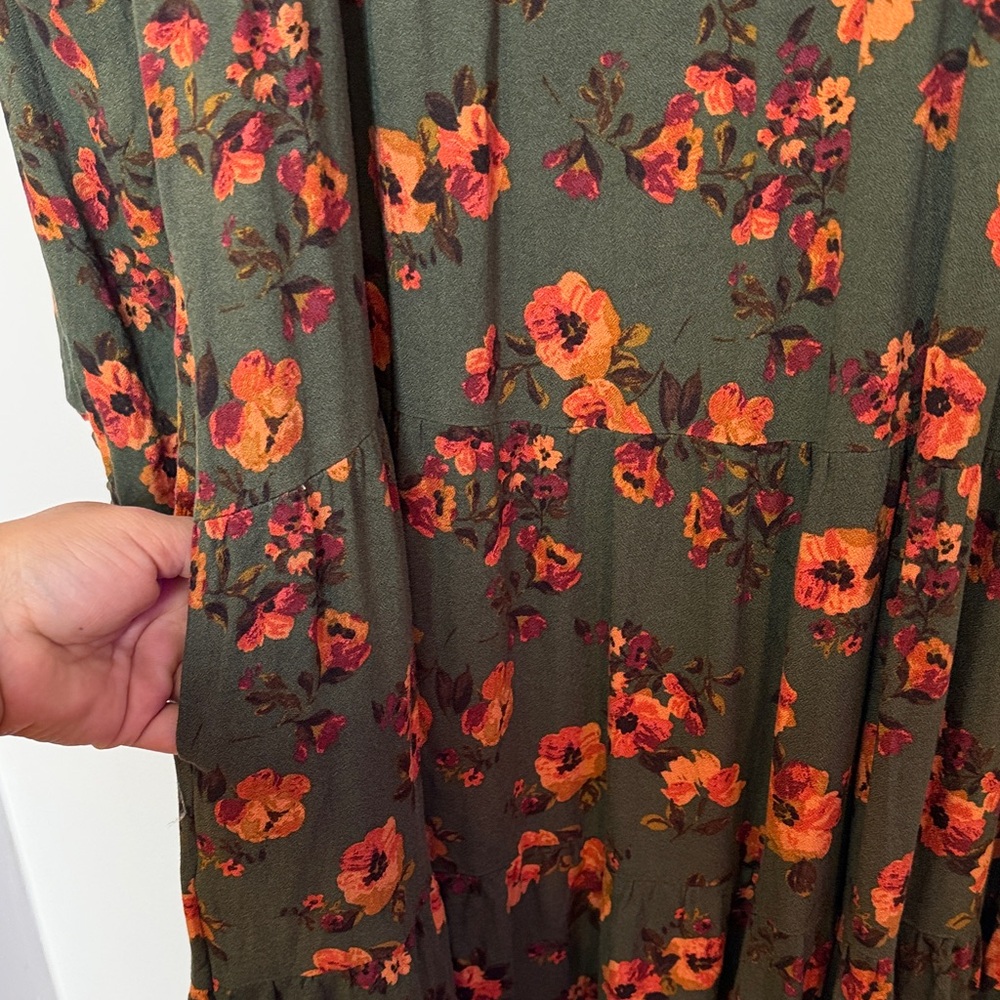 Time and Tru Green Floral Square Neck Midi Dress With Pockets Size XXL - Picture 15 of 16